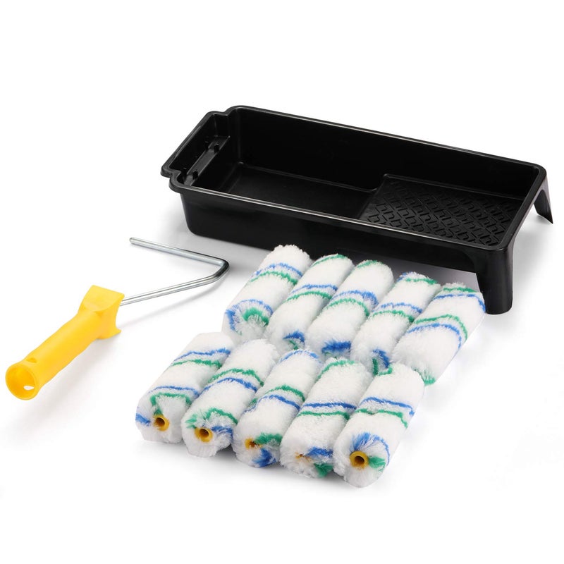 NANJA 4 Inch Paint Roller Tray Set, Modern Black Mini Paint Tray, 10 Premium Roller Naps, Sturdy Roller Frame, Perfect For House Painting Edges - Image 2